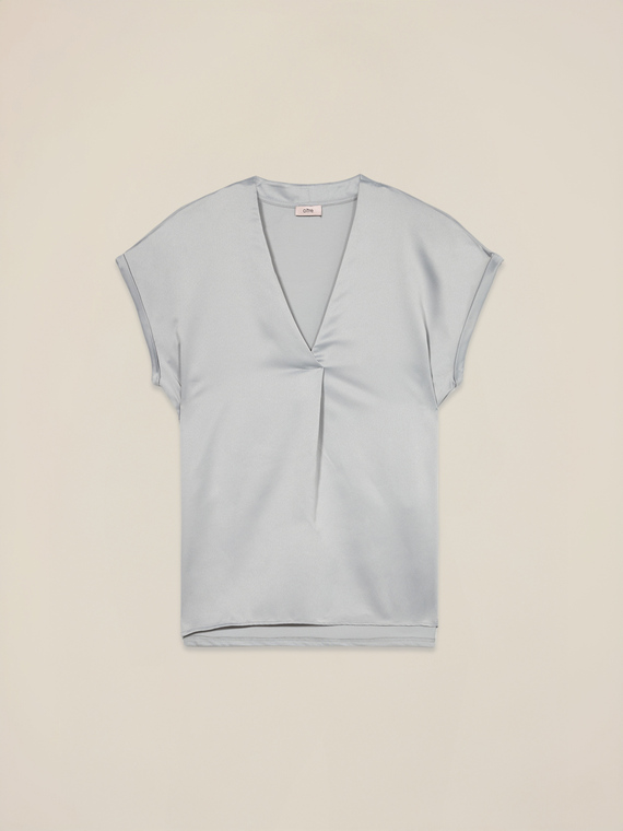 T-shirt bimaterica con scollo a V