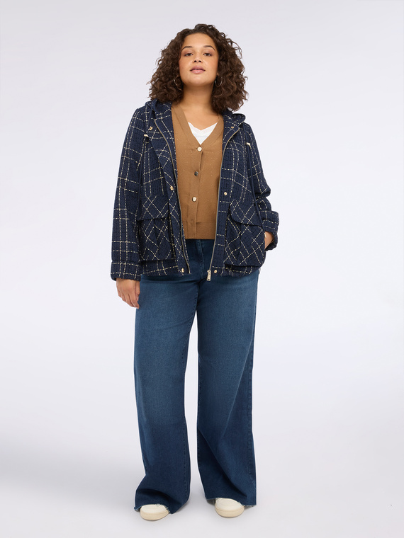 Giacca jacquard a quadri con cappuccio