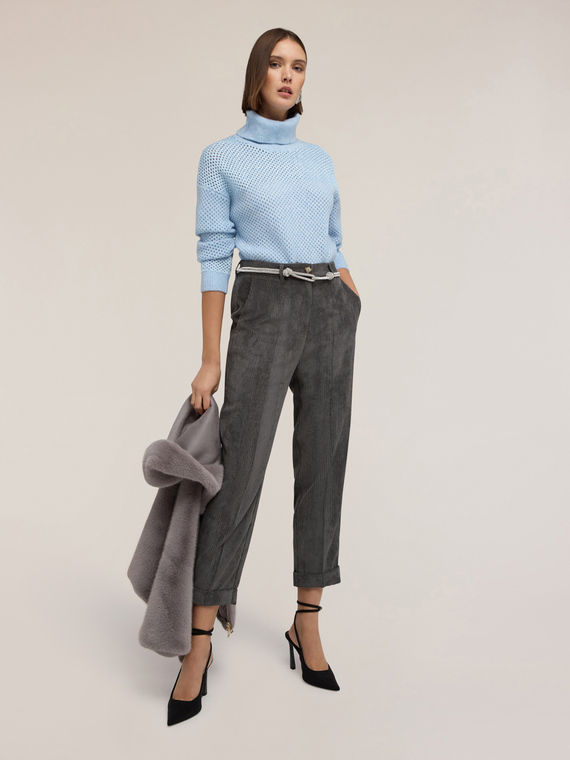 Rollkragenpullover mit Netzstrick