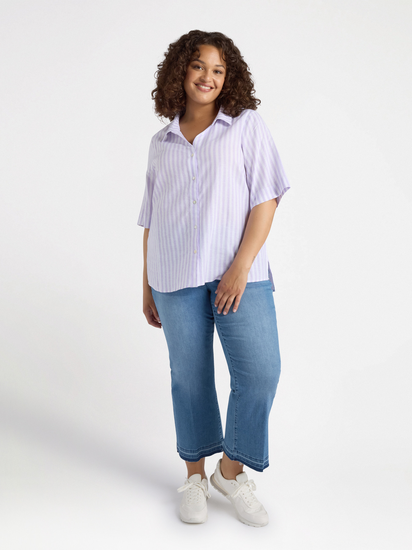 Camicia a righe in lino e viscosa image number 0