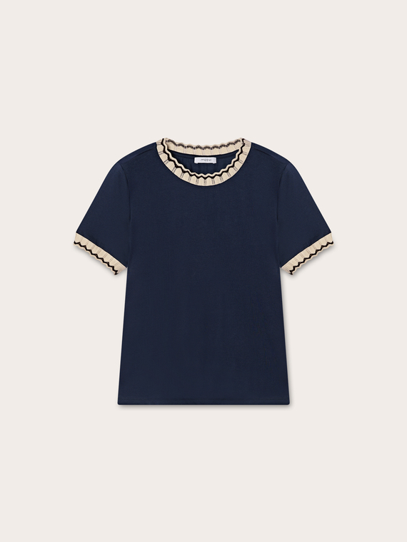T-shirt con bordi in maglia