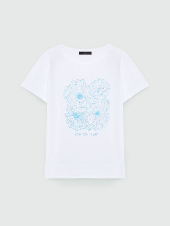 T-Shirt mit Blumendruck und Nieten