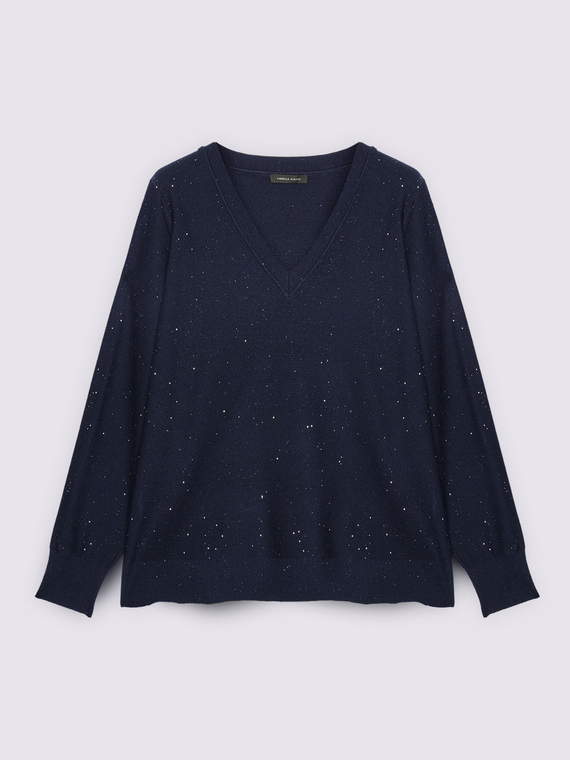 Maglia con paillettes e scollo a V