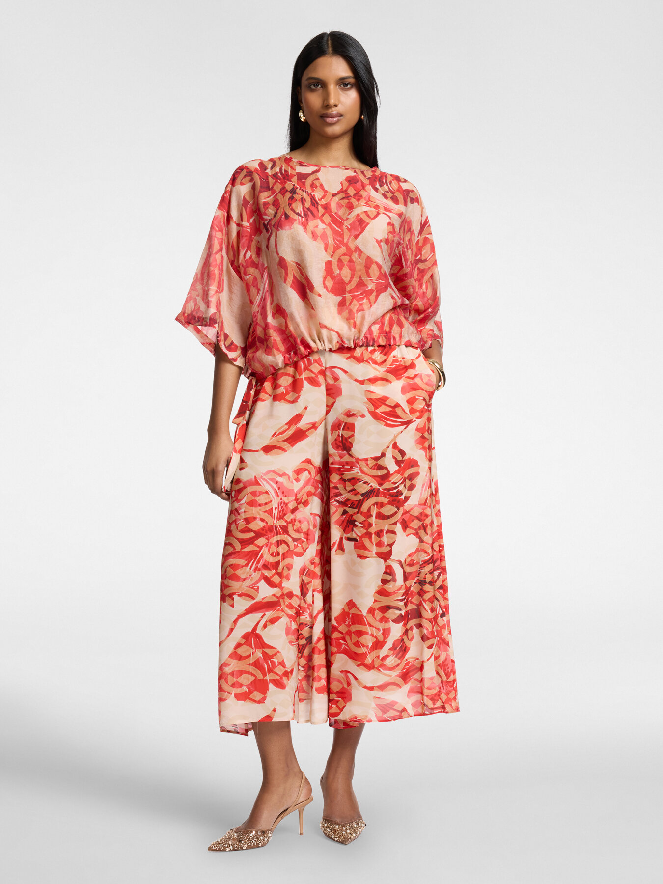 Bedruckte Bluse mit B&auml;ndern image number 2