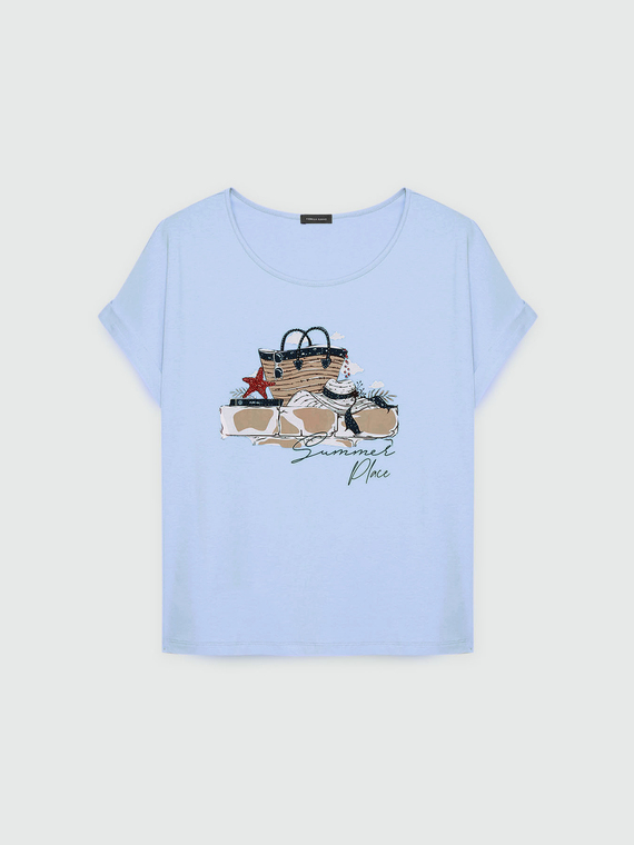 T-shirt avec impression d'été et strass