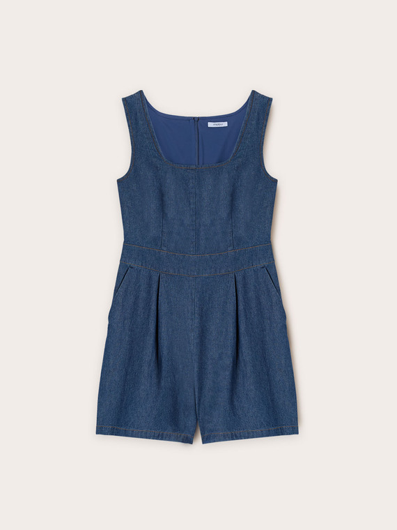 Short lyocell blend denim jumpsuit