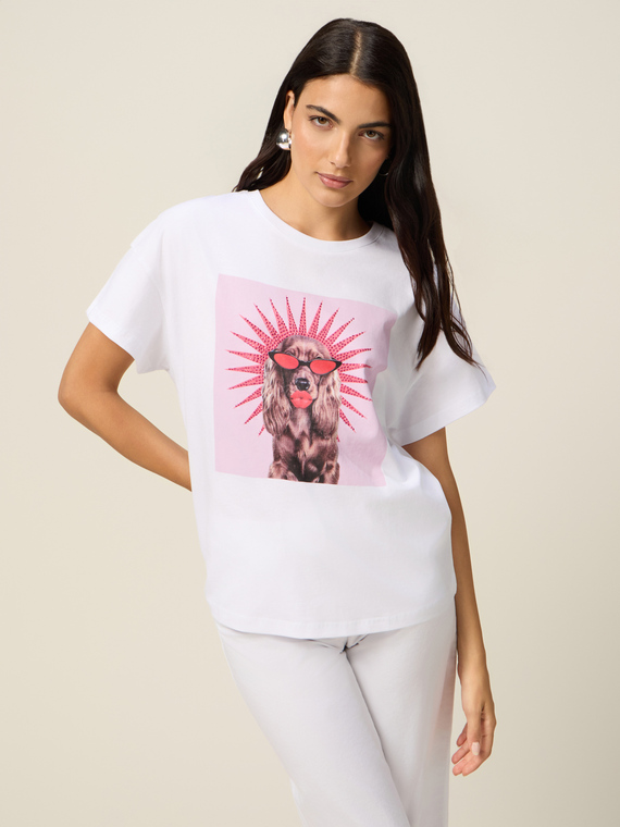 T-shirt in jersey con stampa e applicazioni