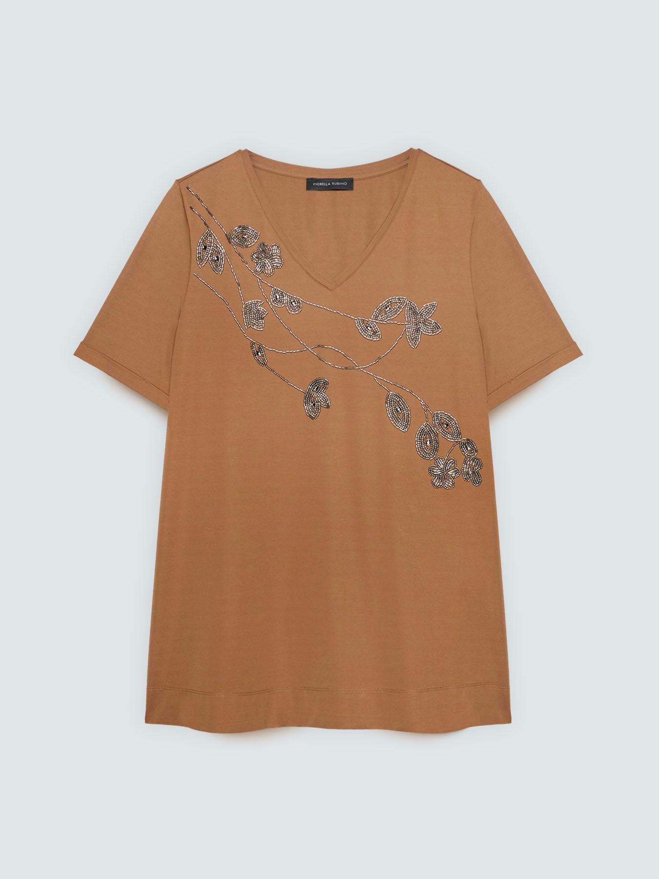 T-shirt in cotone con ricamo floreale image number 4