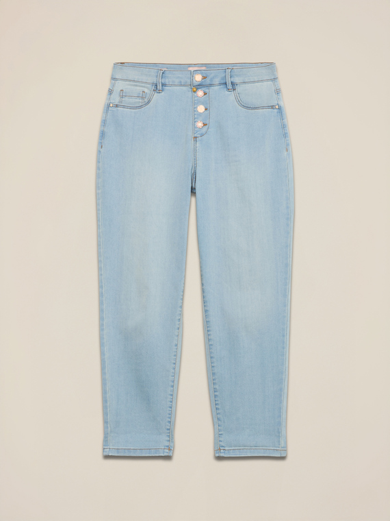 Blugi boyfit stone washed cu nasturi bijuterie