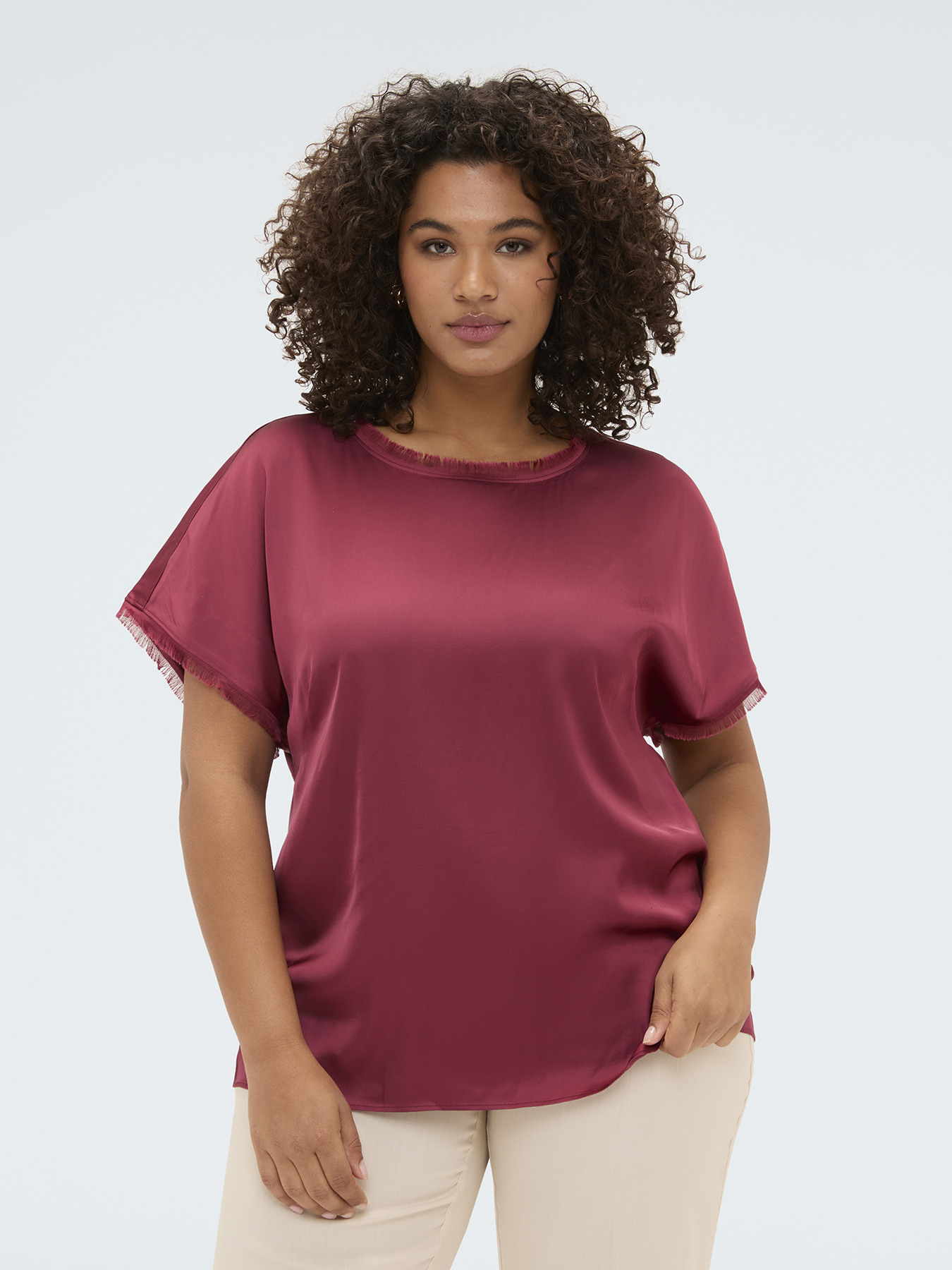 Satin top with fringed details image number 2