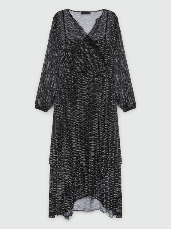 Gepunktetes Kleid mit Überkreuzung vorne