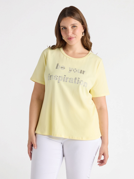 T-shirt avec inscription en cabochons