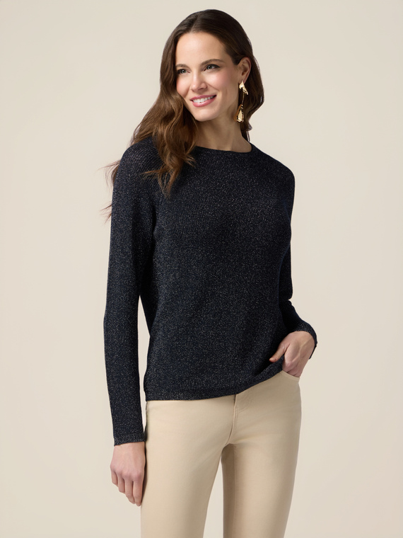 Lurex crew neck sweater with buttons on the back