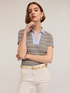 T-shirt a righe con colletto ricamato con pietre image number 2