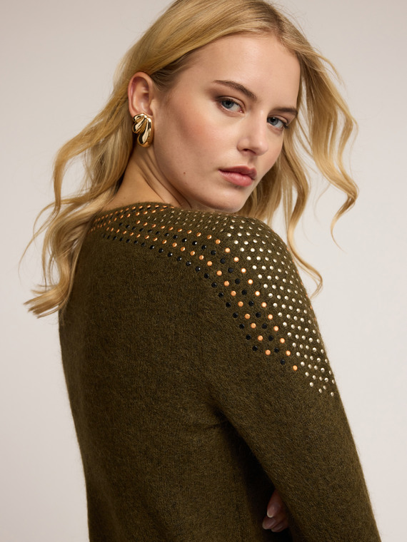 Crew neck mohair sweater with studs