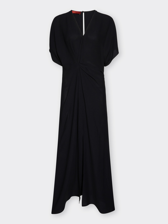 Long cr&ecirc;pe de chine dress with draping
