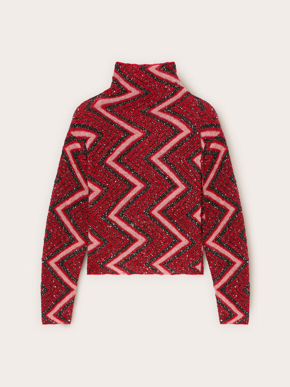 Rollkragenpullover mit Chevron-Muster und Pailletten