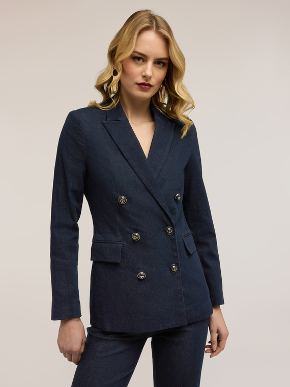 Double-breasted denim blazer
