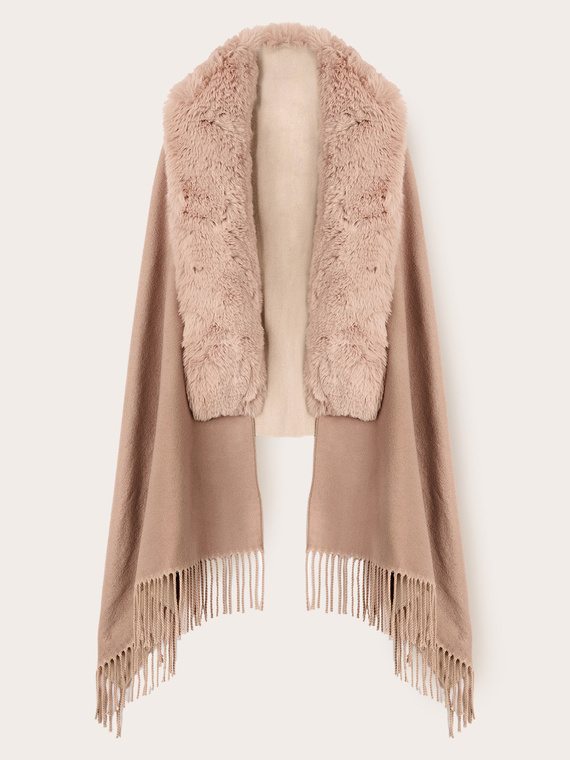 Poncho din pânză cu franjuri