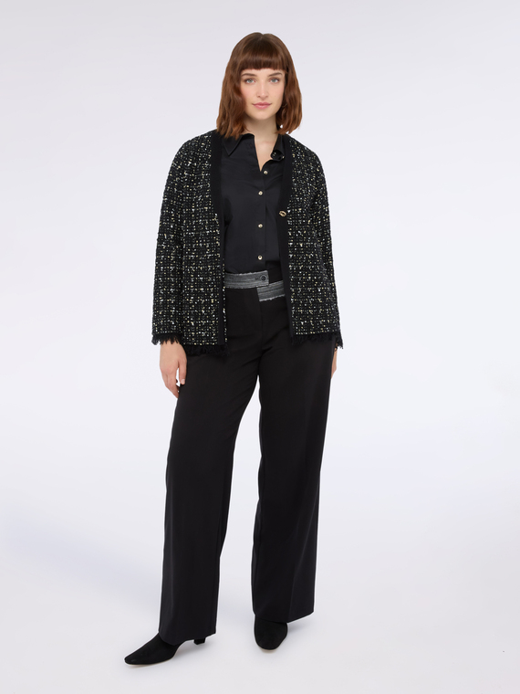 Cardigan effetto bouclè con frange