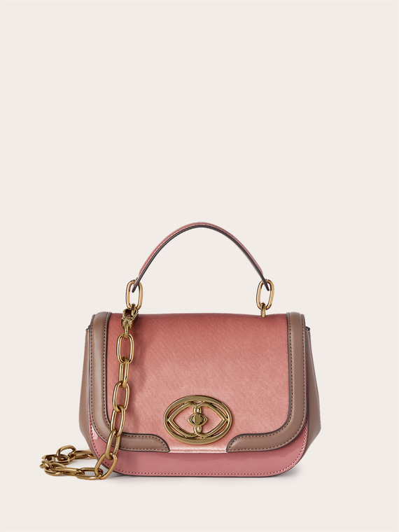 Shoulder bag in coated fabric and velvet
