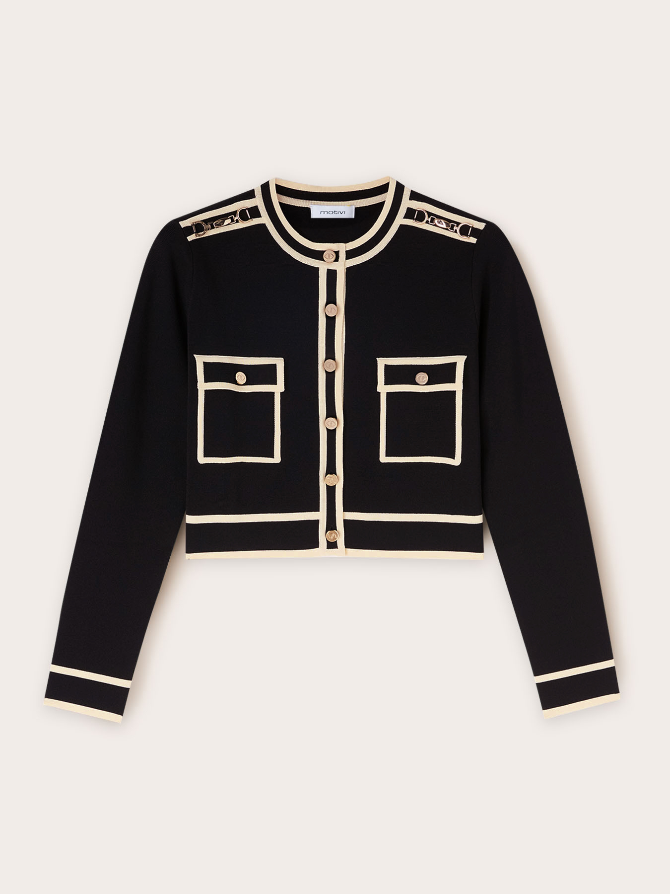 Cardigan with contrasting color edges image number 4