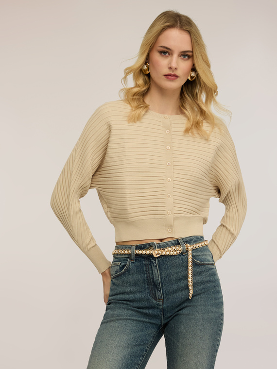 Horizontal ribbed knit cardigan