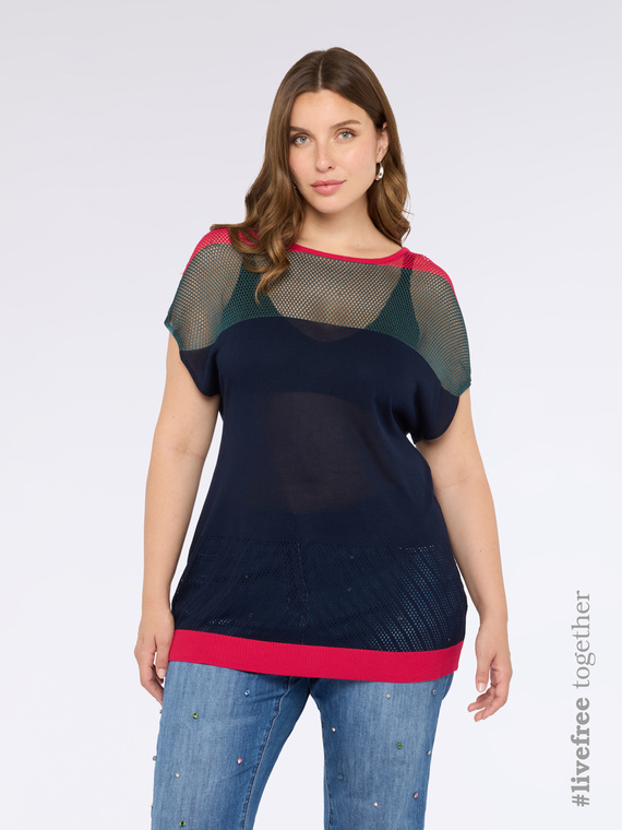Durchbrochener Pullover in Colorblock-Optik