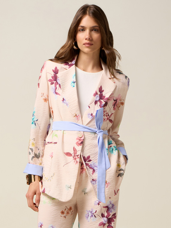 Patterned blazer with sash