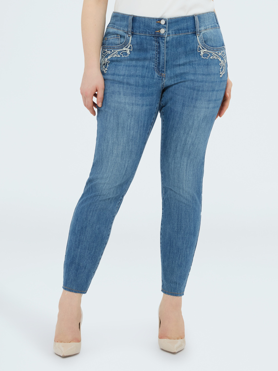 Jeans Skinny con ricamo macram&egrave;