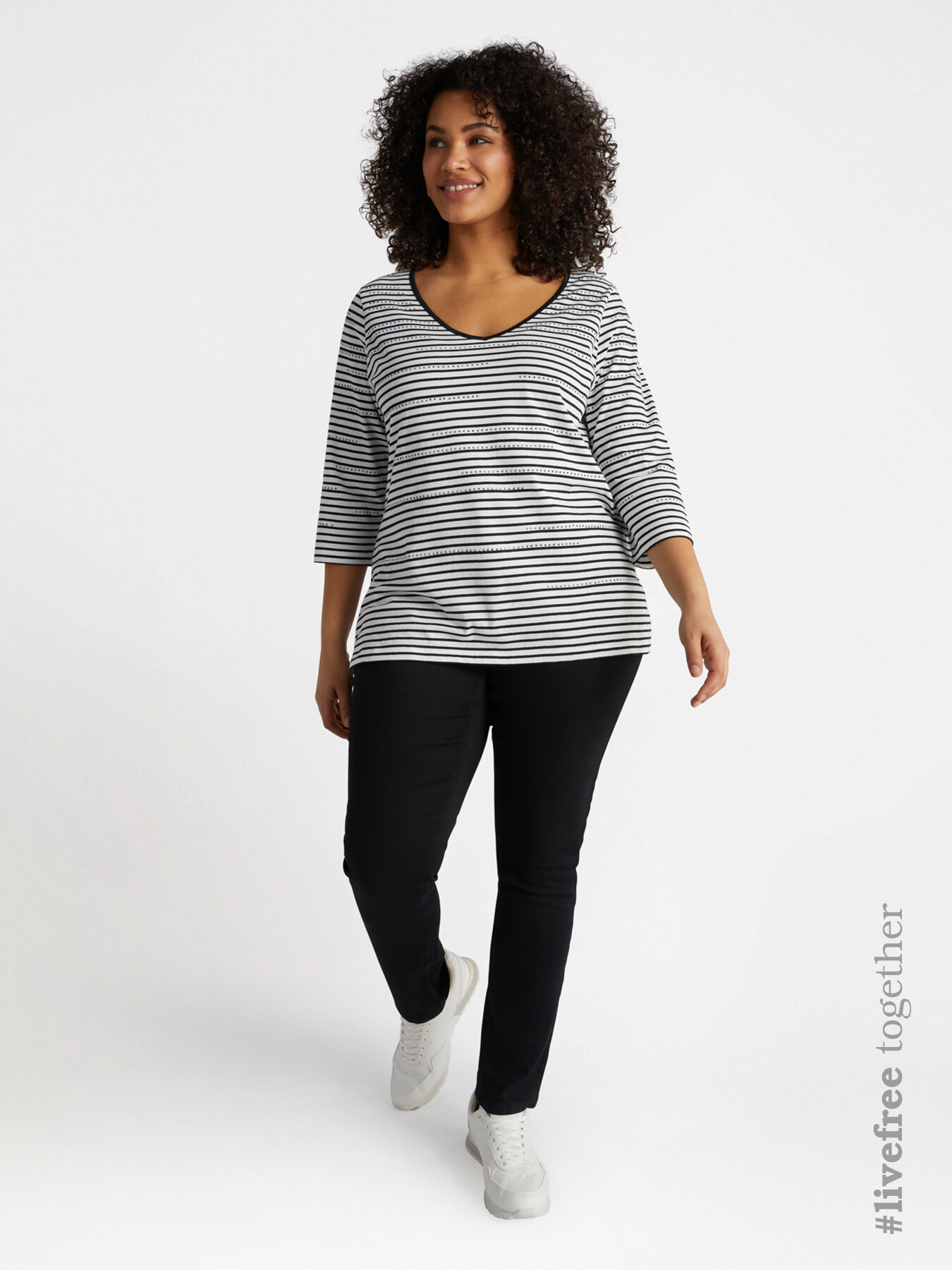 Striped T-shirt with rhinestones image number 0