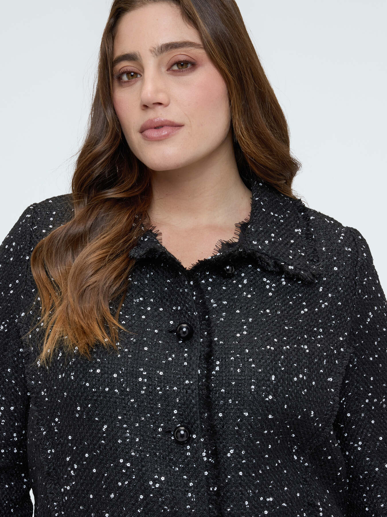 Giacca con paillettes e dettagli sfrangiati image number 2