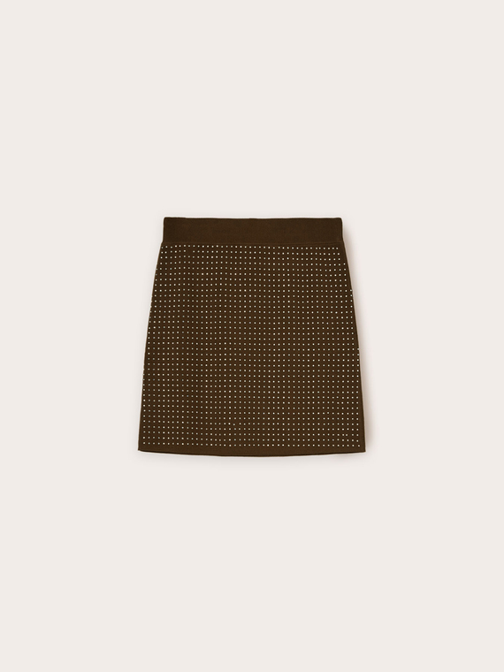 Short knit skirt with rhinestones