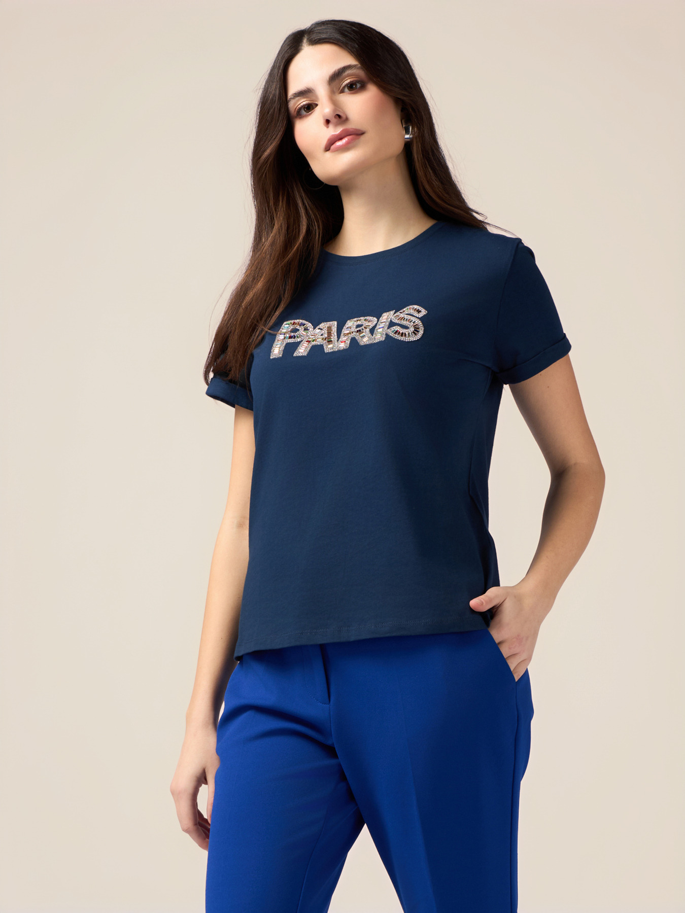 Jersey T-shirt with jewel appliqué image number 0