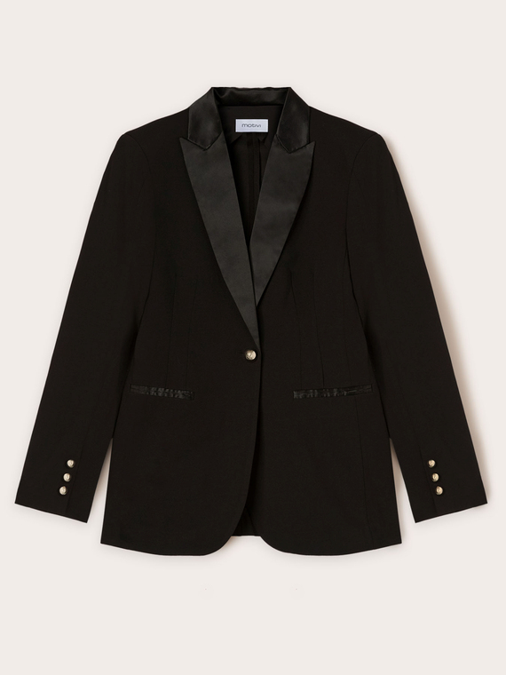 Single-breasted jacket with satin inserts