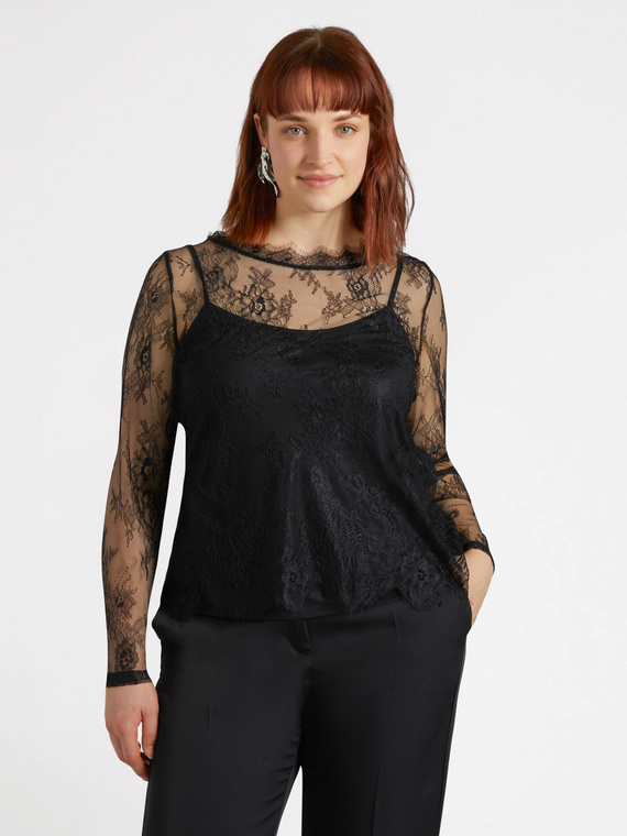 T-Shirt aus Spitze mit Top