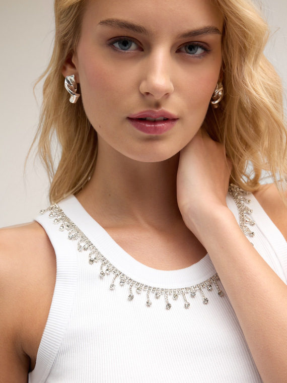 Tank top with crystal fringes