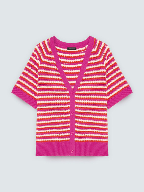Cardigan &agrave; rayures en m&eacute;lange de coton