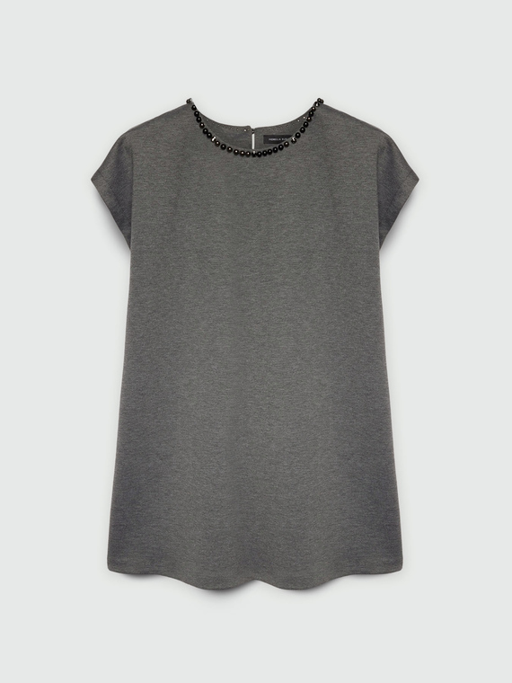 Kleid aus Milano-Rib mit Stickerei