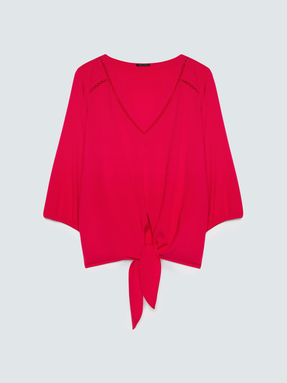 Viscose blouse with knot at the bottom