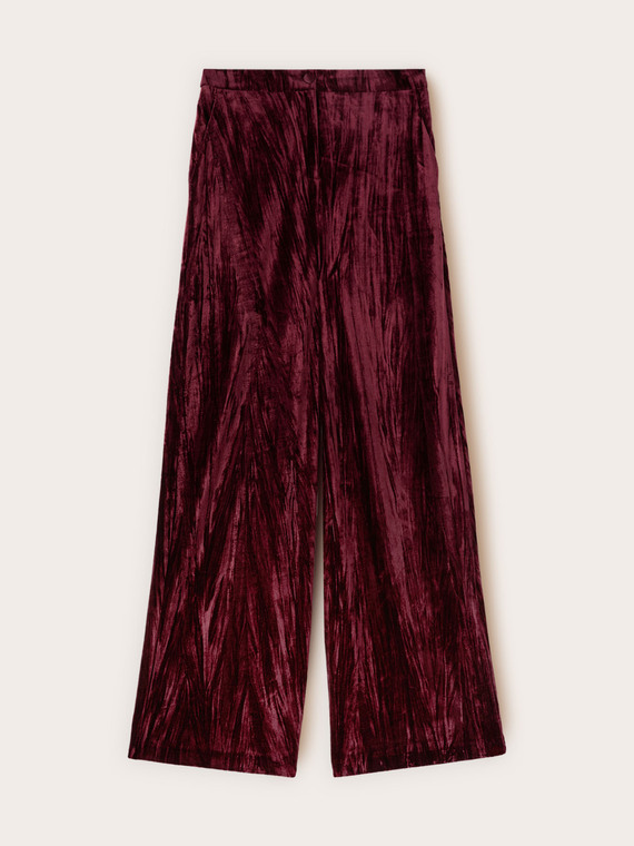 Pantalon palazzo en velours effet plissé