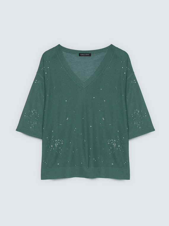 Viscose blend sweater with luminous appliqu&eacute;s