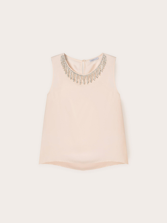 Flowing top with crystal stone fringes