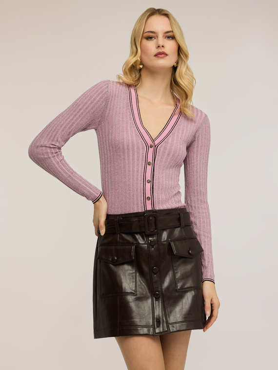 Ribbed knit cardigan with lurex blend