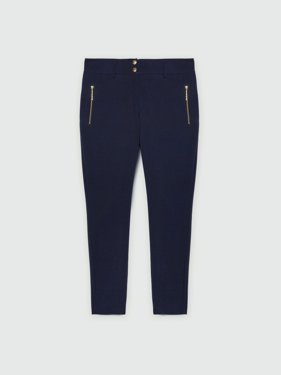 Skinny-Hose aus Scuba mit Reißverschluss und Schmuckknöpfen