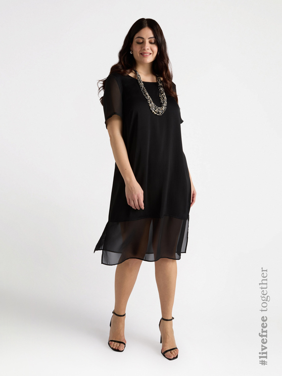 Straight dress with transparent inserts