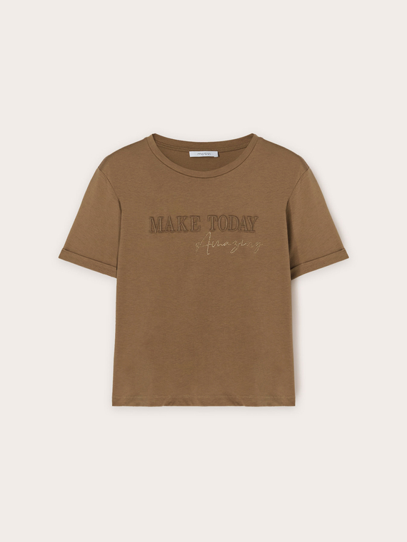 T-shirt boxy avec inscription brodée