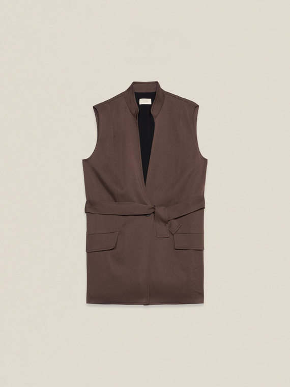 Gilet fluido misto lyocell con cintura