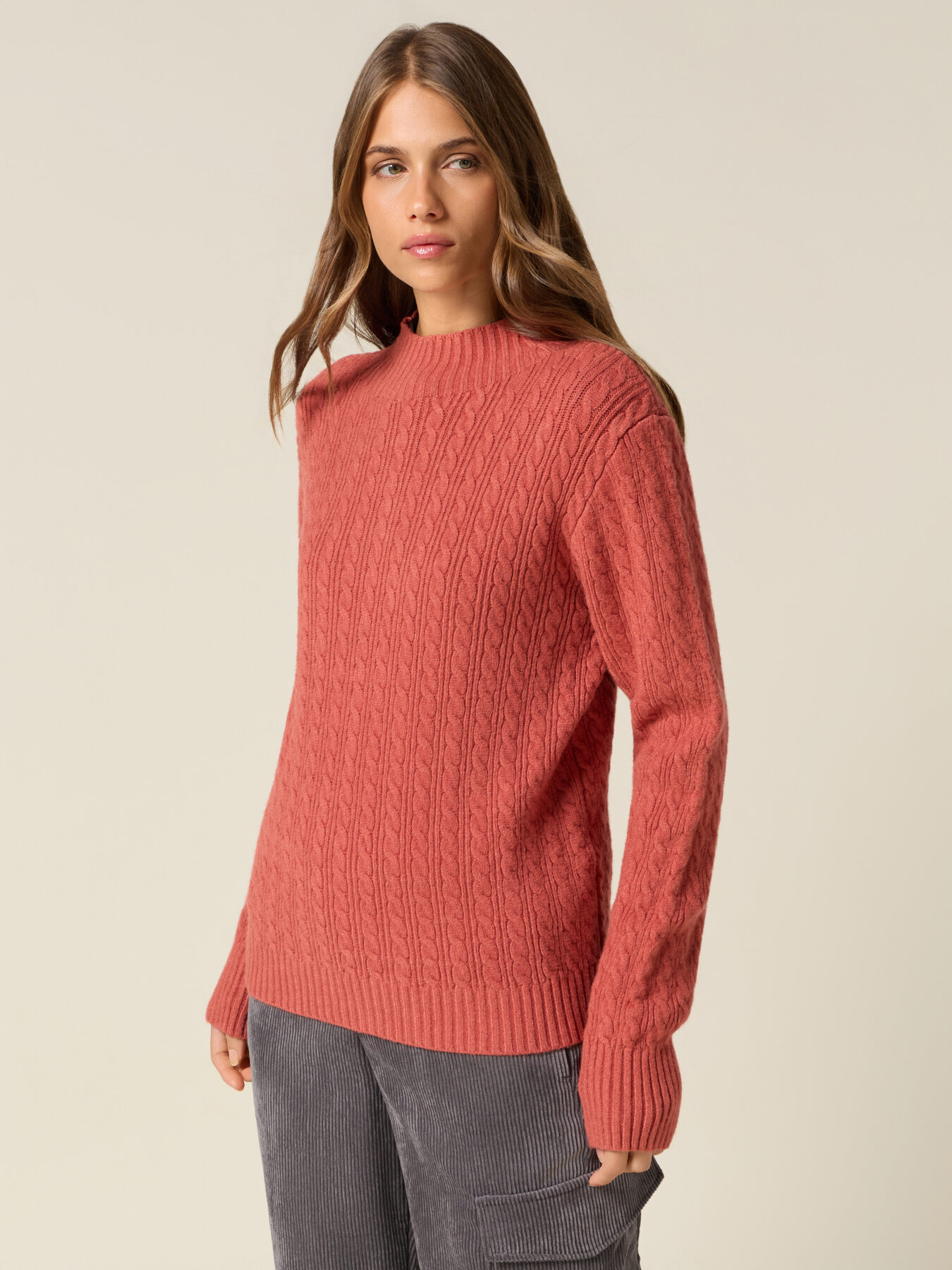 Turtleneck sweater with cable knit image number 0