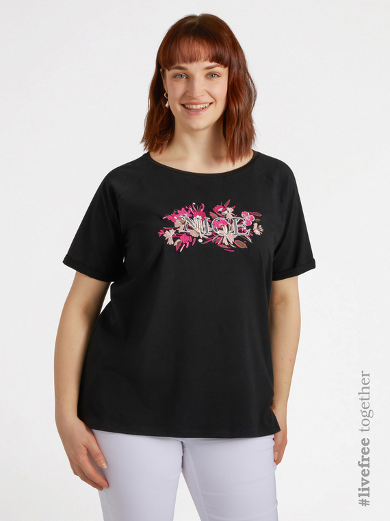 T-Shirt mit Schriftzug aus Pailletten